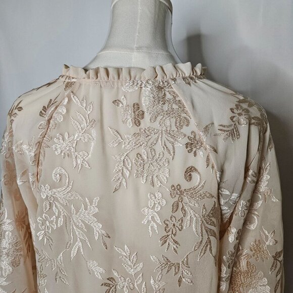 Soft Surroundings Small Floral Embroidered Jacquard Blouse Ivory Semi Sheer EUC! - Picture 5 of 12